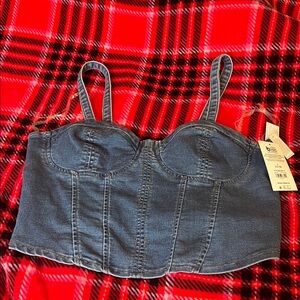 No Boundaries Large (11-13) Knit Denim Bustier Top Corset Style Sexy Party Women